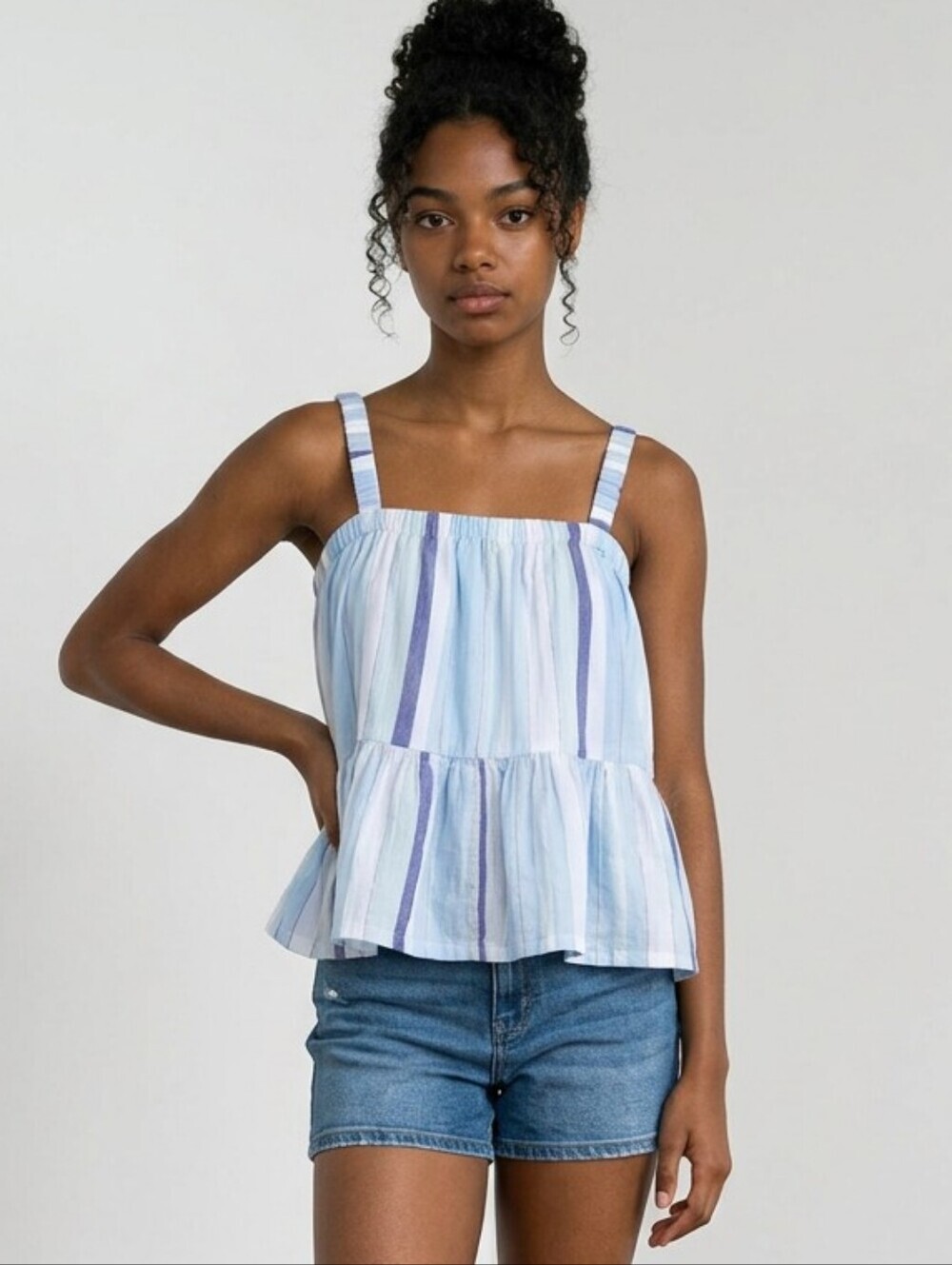 NWT Sugar & JadeTween Girls Striped Babydoll Tank Top - blue XXL 20/22